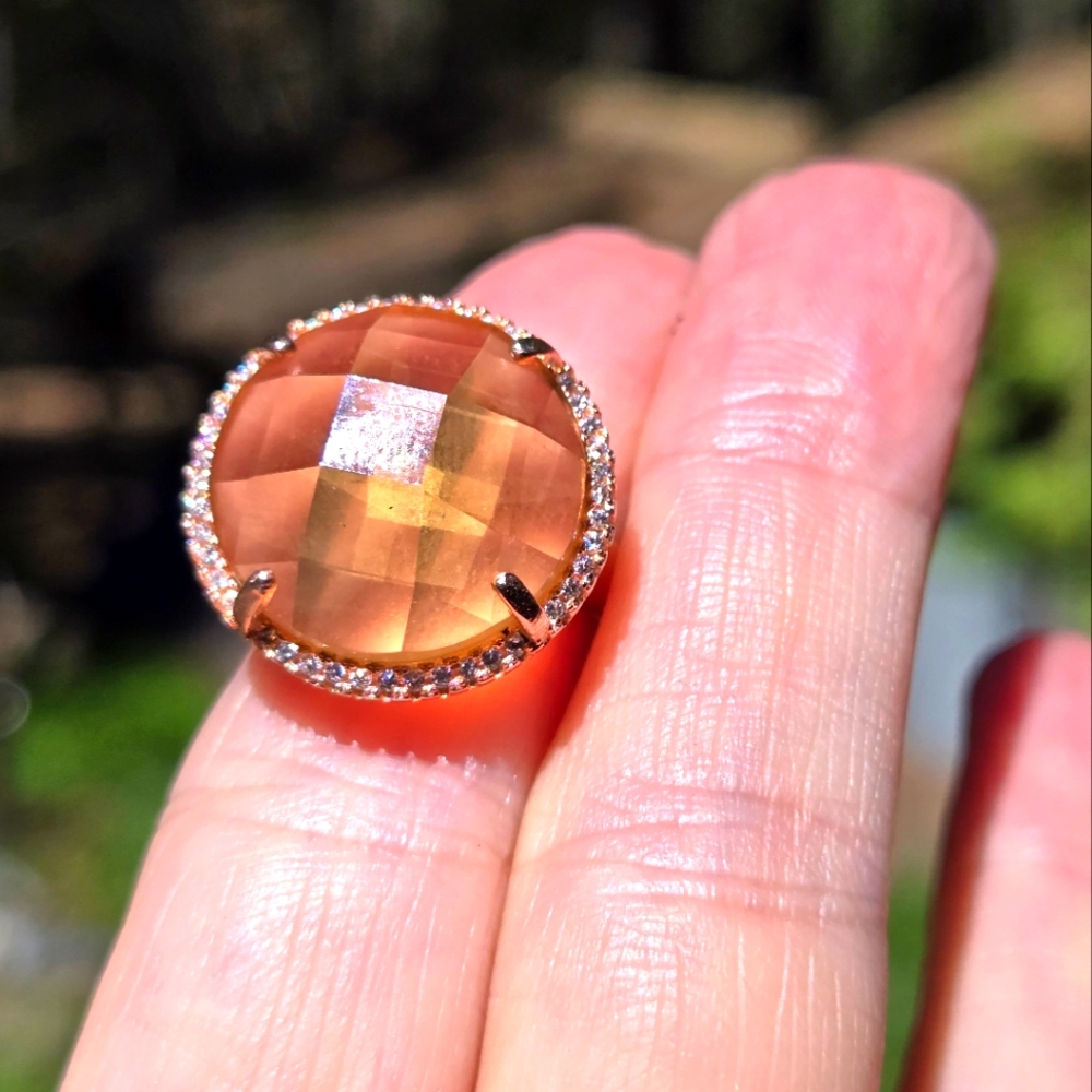 HUGE 26k sphere cut citrine & white topaz rosegold ring sz8 - Picture 1 of 8